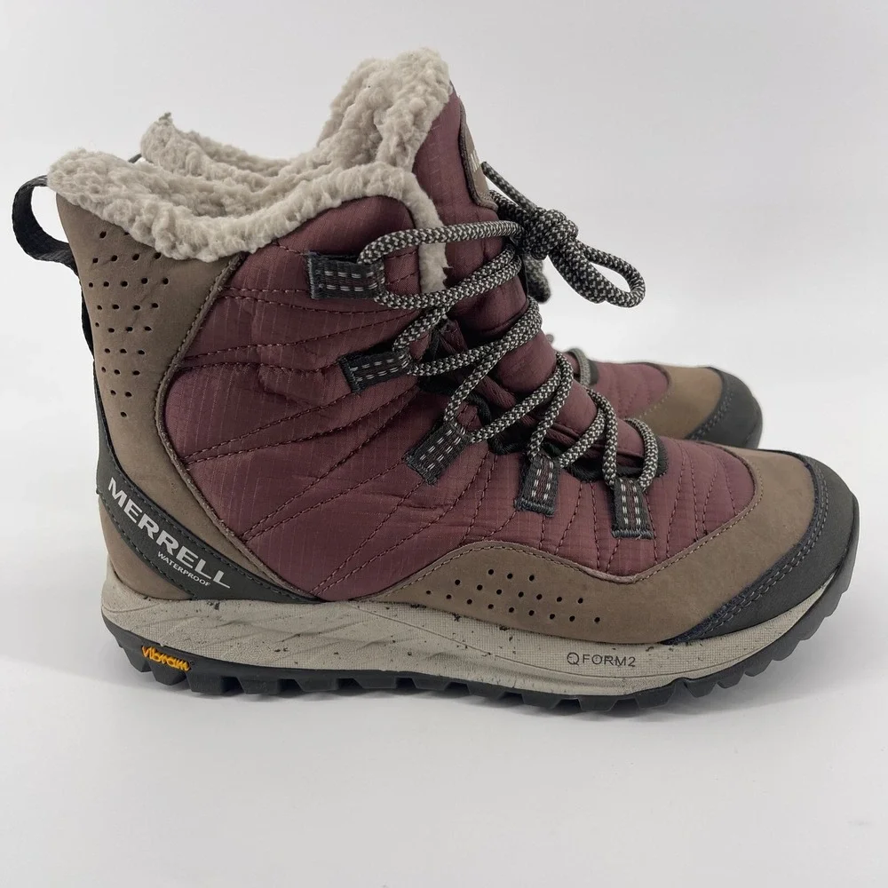 Merrell Women's Waterproof Winter‎ Boots Insulated Vibram Burgundy Size 6